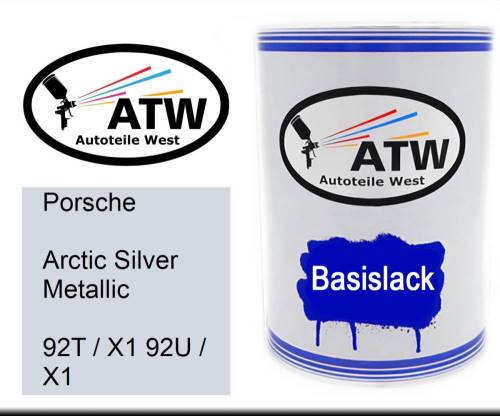 Porsche, Arctic Silver Metallic, 92T / X1 92U / X1: 500ml Lackdose, von ATW Autoteile West.